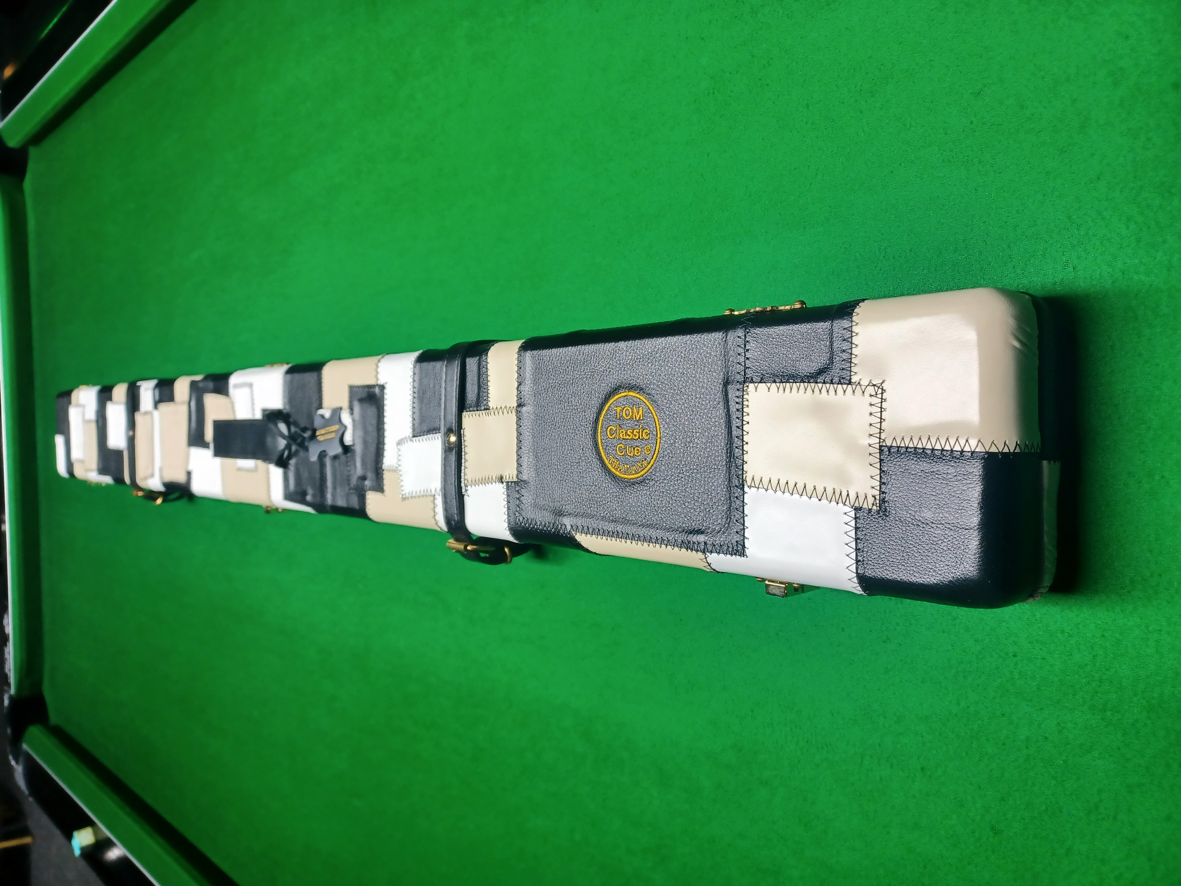 Tom Classic Leather Snooker Cue Case – 1 Piece – Black White Cream
